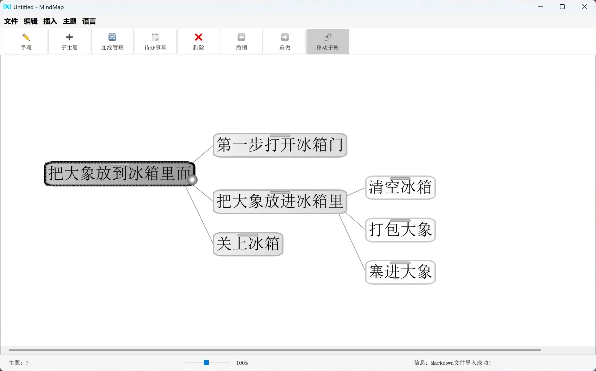 MindMap 多层级节点编辑与 Markdown 导入界面